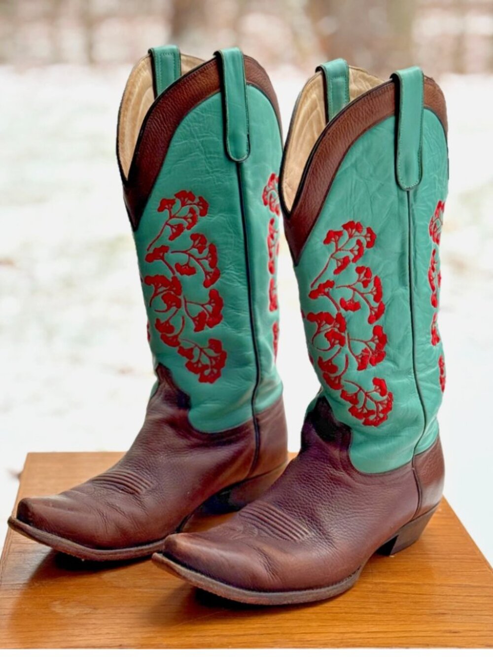 Lane Womens 10.5 Brown Leather Turquoise Red Floral Western Cowboy Cowgirl Boots